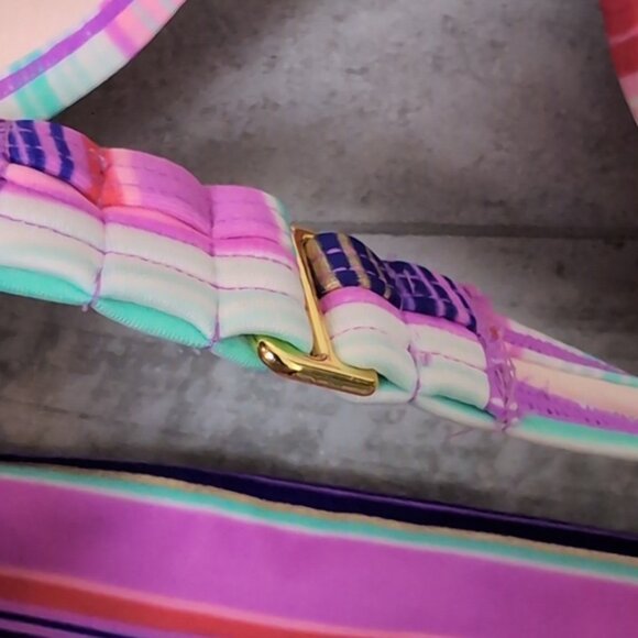 Victorias Secret Bikini Set Striped Wirefree Halter Foldover Push Up Metallic - Picture 8 of 12